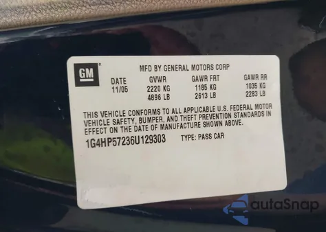 2006 Buick Lucerne Cx z USA, uszkodzony, nr VIN 1G4HP57236U129303